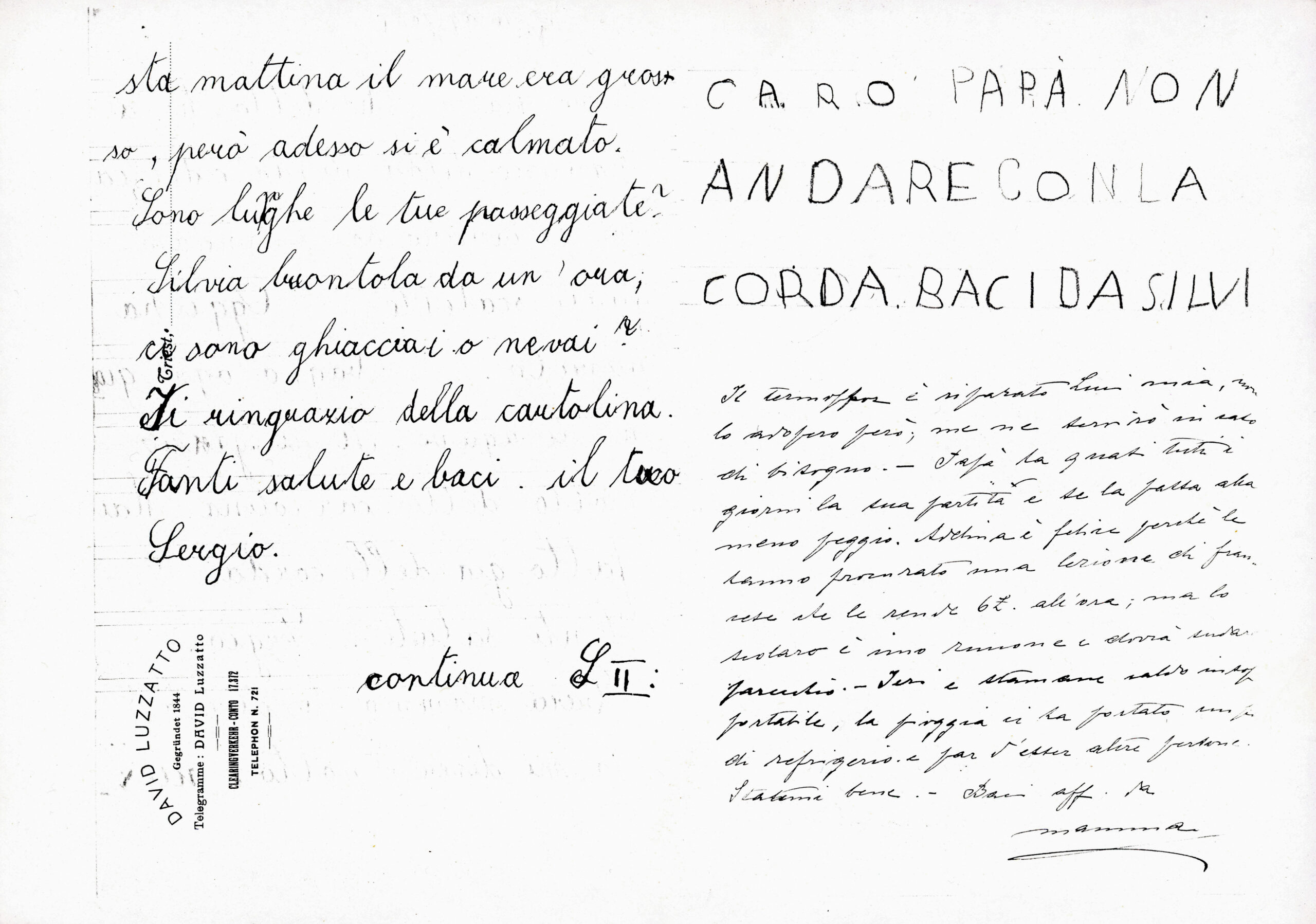 Carta intestata con il logo del fondatore e iscrizioni di famiglia